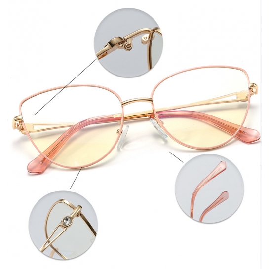 Różowe okulary do komputera Damskie zerówki kocie oczy 2556B